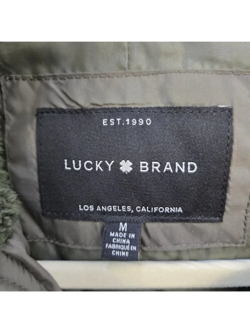 Lucky Brand Olive Green Quilted Hooded Jacket Size Medium